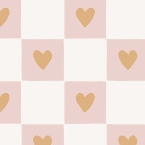 retro love heart checker board - blush pink, cream and orange - Large
