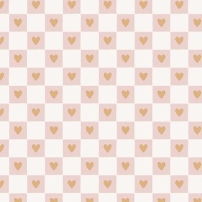 retro love heart checker board - blush pink, cream and orange - Mini