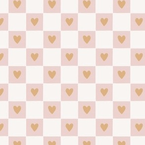 retro love heart checker board - blush pink, cream and orange - Small