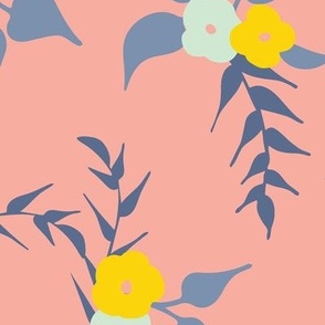 Pretty Colorful Flowers on Light Blush Pink Background