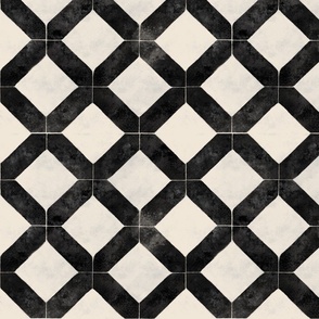 Aged Hexagon and Diamond Tile // Black and White