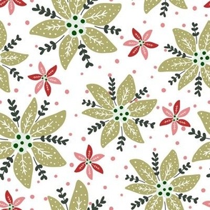 bkrd Merry & Bright Christmas Poinsettias green 8x8 