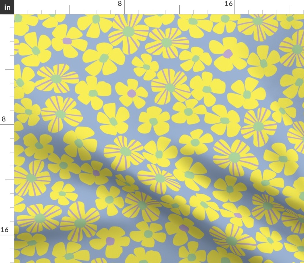 Stripe Flowers - Large - Blue Yellow