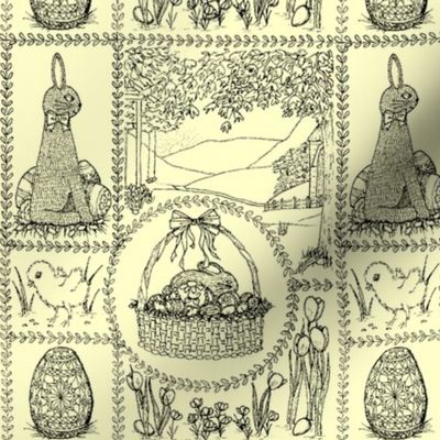 Easter mini toile black on pale yellow