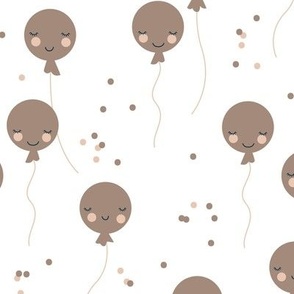 Cute Kawaii birthday party balloons - adorable smiley face celebration kids chocolate brown on white vintage seventies palette  
