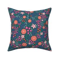 Bold Summer Garden Coral and Pink Ditzy Florals