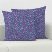 Bold Summer Garden Pink Ditzy Flowers with Blue Background