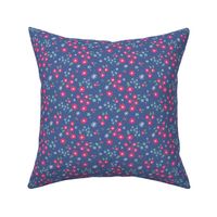 Bold Summer Garden Pink Ditzy Flowers with Blue Background