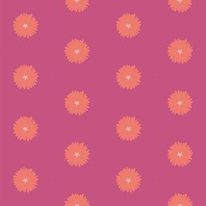 Bold Summer Garden Orange Flowers on Pink in Polka Dot Pattern