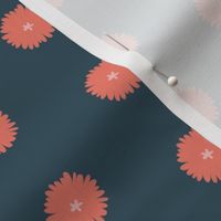 Bold Summer Garden Orange Flower - Dark Teal Polka Dot Pattern