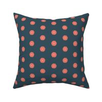 Bold Summer Garden Orange Flower - Dark Teal Polka Dot Pattern