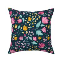 Happiest Summer Pink and Yellow Florals with Navy Background