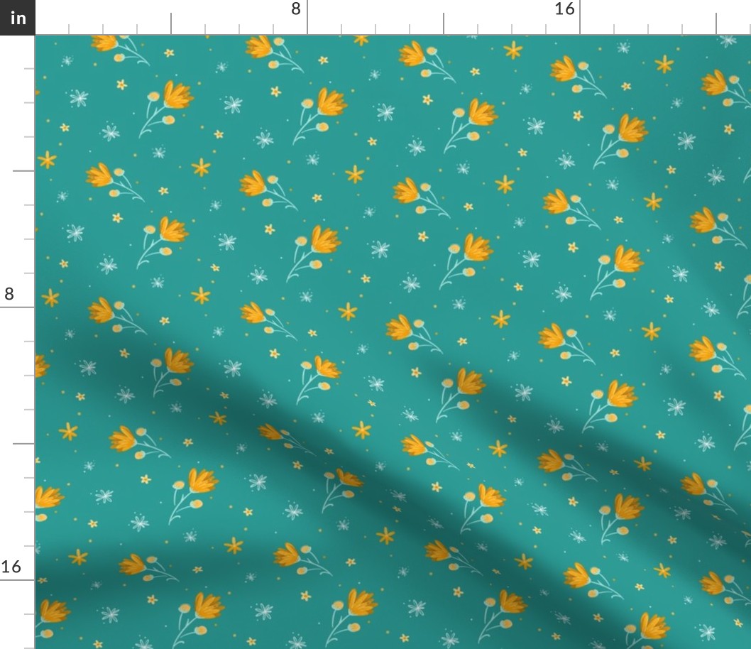 Yellow and Turquoise Florals - Happy Summer Daisies by Makewells