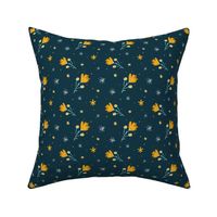 Yellow Flowers on Navy Background Accent - Happy Summer by Makewells