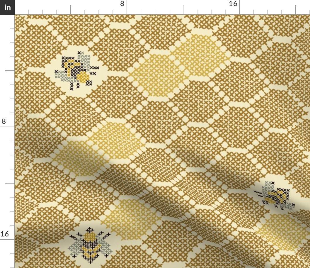 Honeycomb and Bees - Cross Stitch