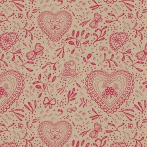 Valentine Floral Block Print - Viva Magenta on Pale Khaki (Small)