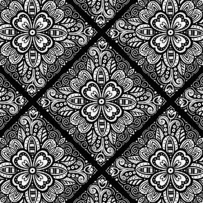 Black and White Floral Tile 01