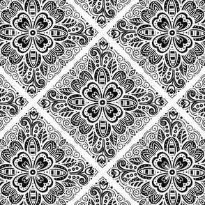 Black and White Floral Tile 02