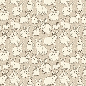 Cuddly Bunny Rabbits Bonanza - L large scale - cute hand-drawn cream beige neutral nursery bunnies 