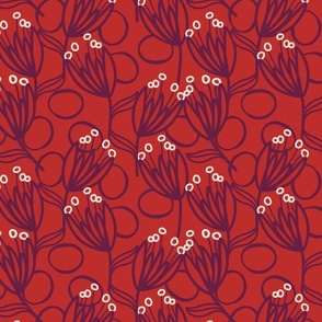 Asian Inspired Flowers and Circles - Red