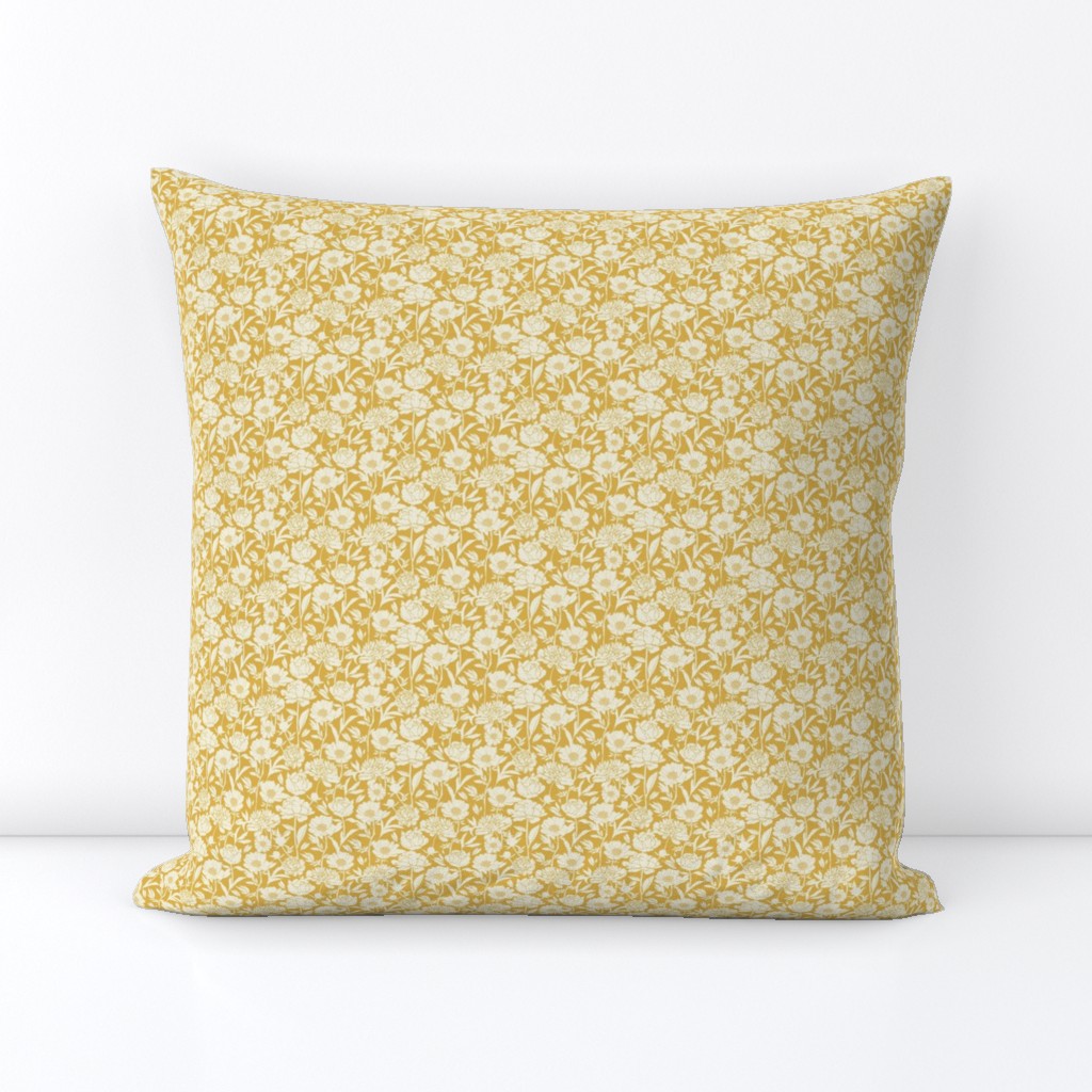 Peonies silhouette floral -  White peony flowers on a mustard yellow background - extra small