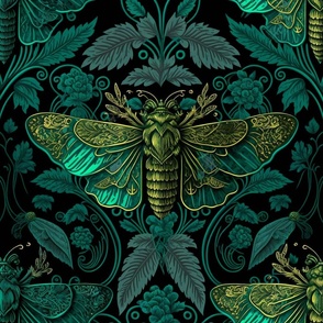 Cicada and Moth Damask