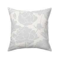 Peonies silhouette floral - Light gray peony flowers on a white background - large