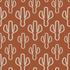 Wanderlust Cacti outlines in Oatmeal on Caramel Brown
