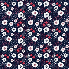 Floral Red, blue and white small scale ©designsbyroochita