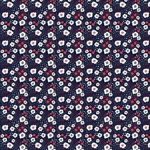 Floral Red, blue and white ditsy scale ©designsbyroochita