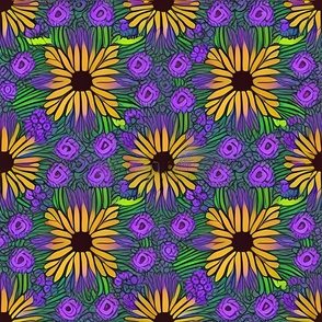 Abstract Purple and Yellow Florals