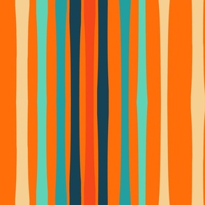  Groovy Stripes On Orange -  hex f0983d, f0d09a, 7ed0b7, 4e9e9f, 224153, e25630