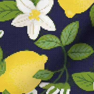 Lemons and Lemon Citrus Flower Cross-stitch by kedoki