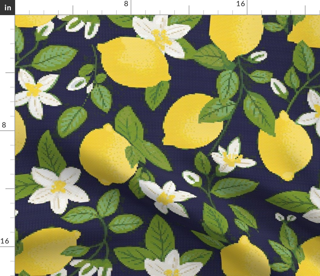 Lemons and Lemon Citrus Flower Cross-stitch by kedoki