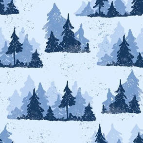 Blue Winter Forest with Pine Trees Pattern