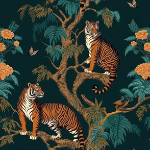 Vintage TIger and Birds in a Tree by kedoki