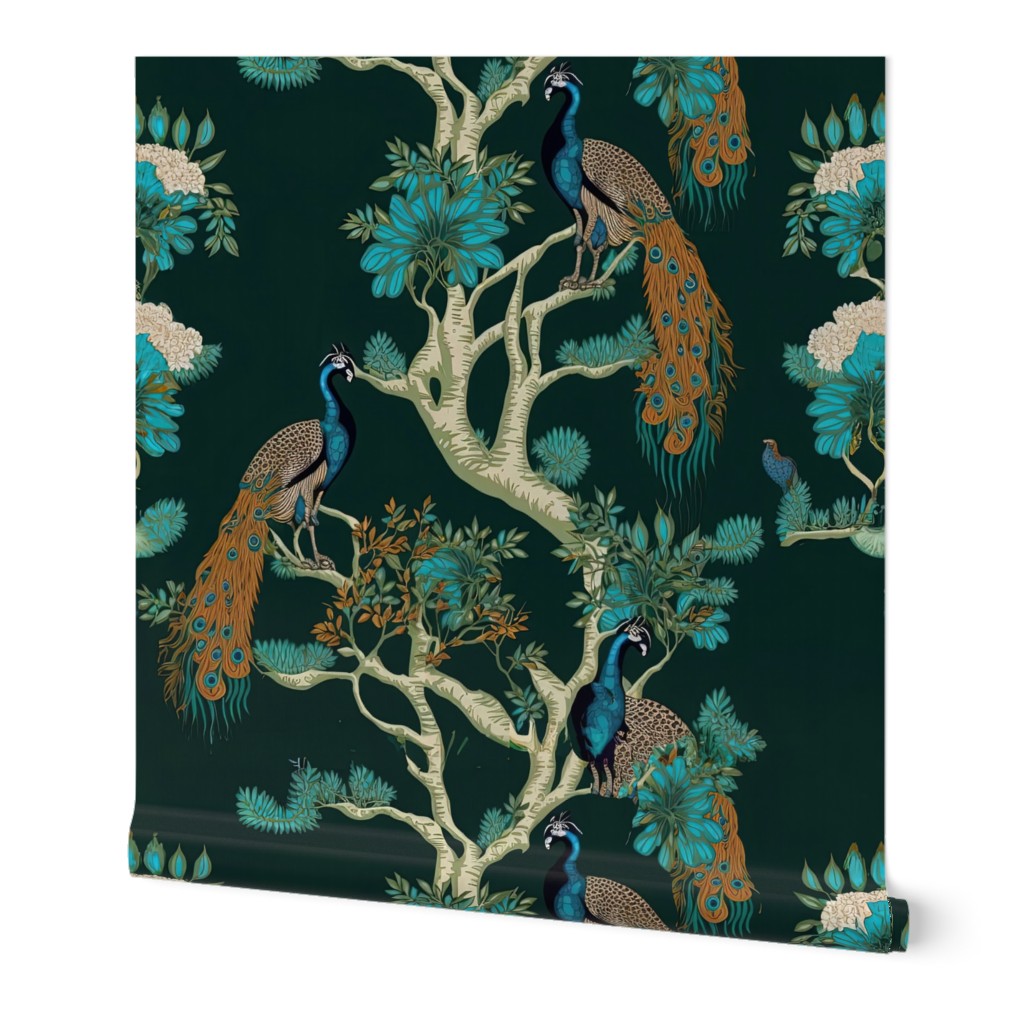 Vintage Peacocks in Trees Wallpaper by kedoki