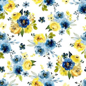 Watercolor Blue Yellow Flowers