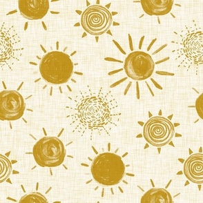 Retro Sun Gold Boho on Linen background