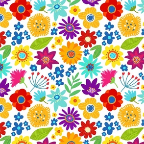 Bright colorful flowers on white background