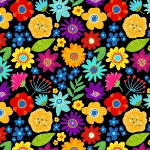 Bright colorful flowers on black background