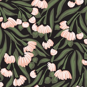 Growing flower branches - blush pink, white, sap green and black // big scale