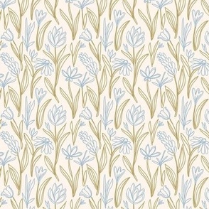 hand drawn sketch floral - blue and olive green - small