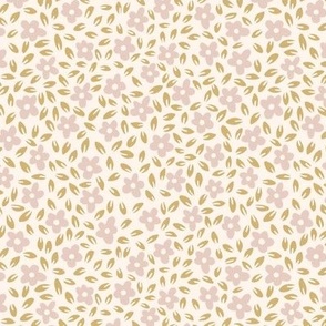 hand drawn ditsy floral  - pink and gold - small