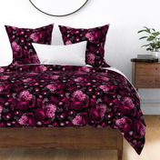 Burgundy Dramatic Glamour  Baroque bold moody floral flower garden with english roses, bold peonies, lush antiqued flowers PANTONE VIVA MAGENTA 