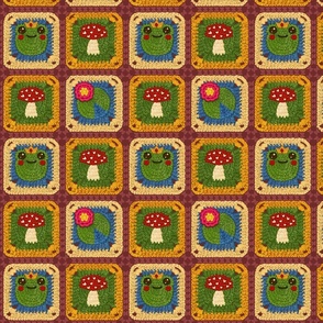 Woodland Frog Mushroom Granny Squares - Small Scale