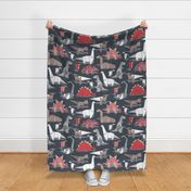 Large jumbo scale // Origami dino friends // Benjamin Moore Hale Navy background (colour requested) paper red dinosaurs 