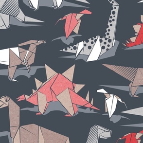 Large jumbo scale // Origami dino friends // Benjamin Moore Hale Navy background (colour requested) paper red dinosaurs 