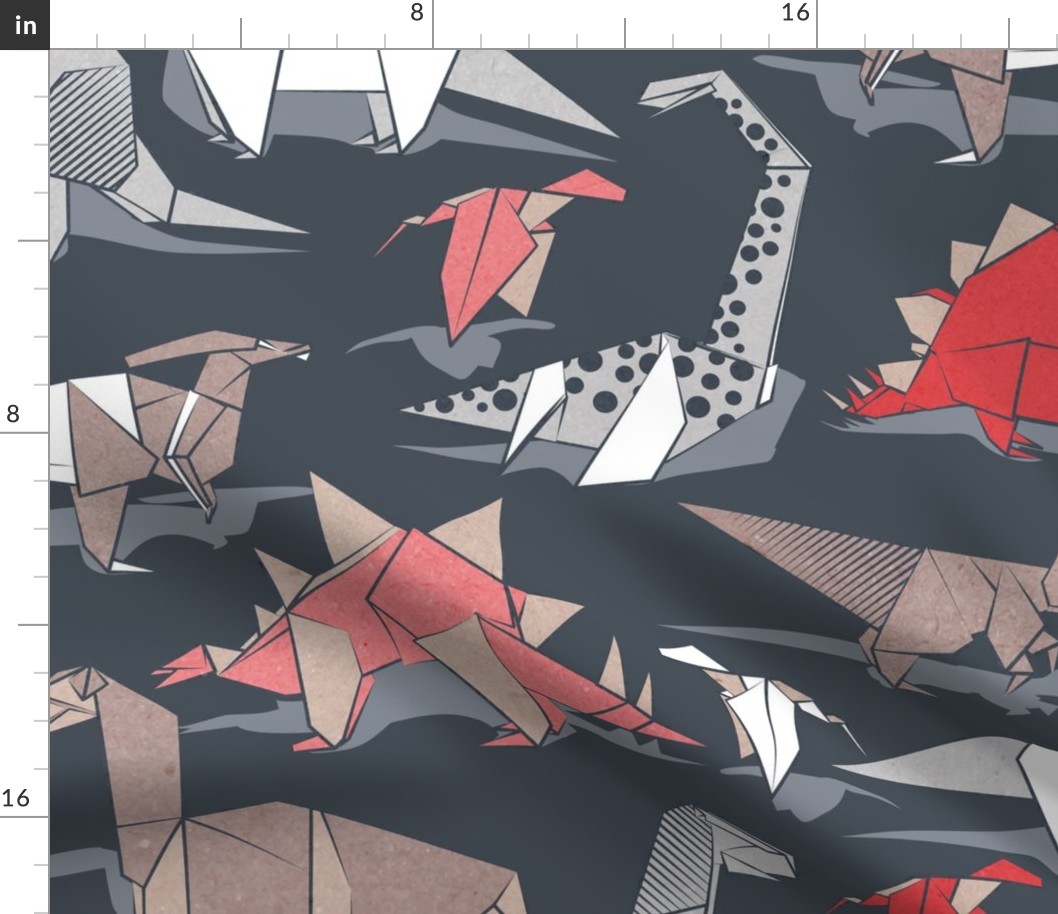 Large jumbo scale // Origami dino friends // Benjamin Moore Hale Navy background (colour requested) paper red dinosaurs 