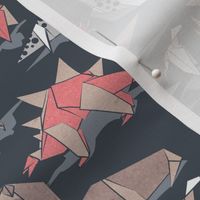 Small scale // Origami dino friends // Benjamin Moore Hale Navy background (colour requested) paper red dinosaurs